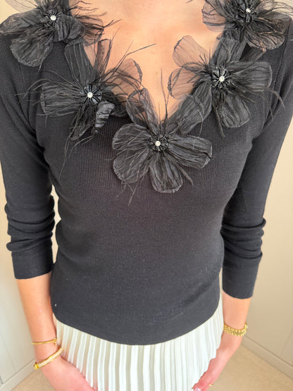 Floral Feather Knit Top