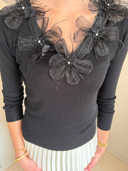 Floral Feather Knit Top