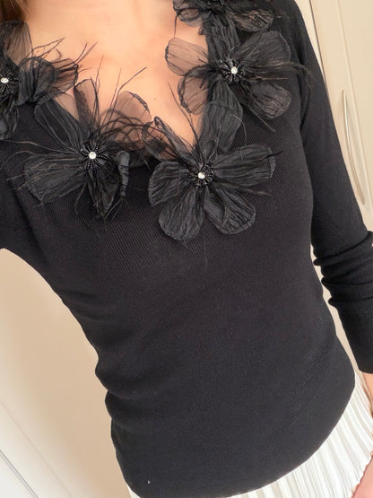 Floral Feather Knit Top