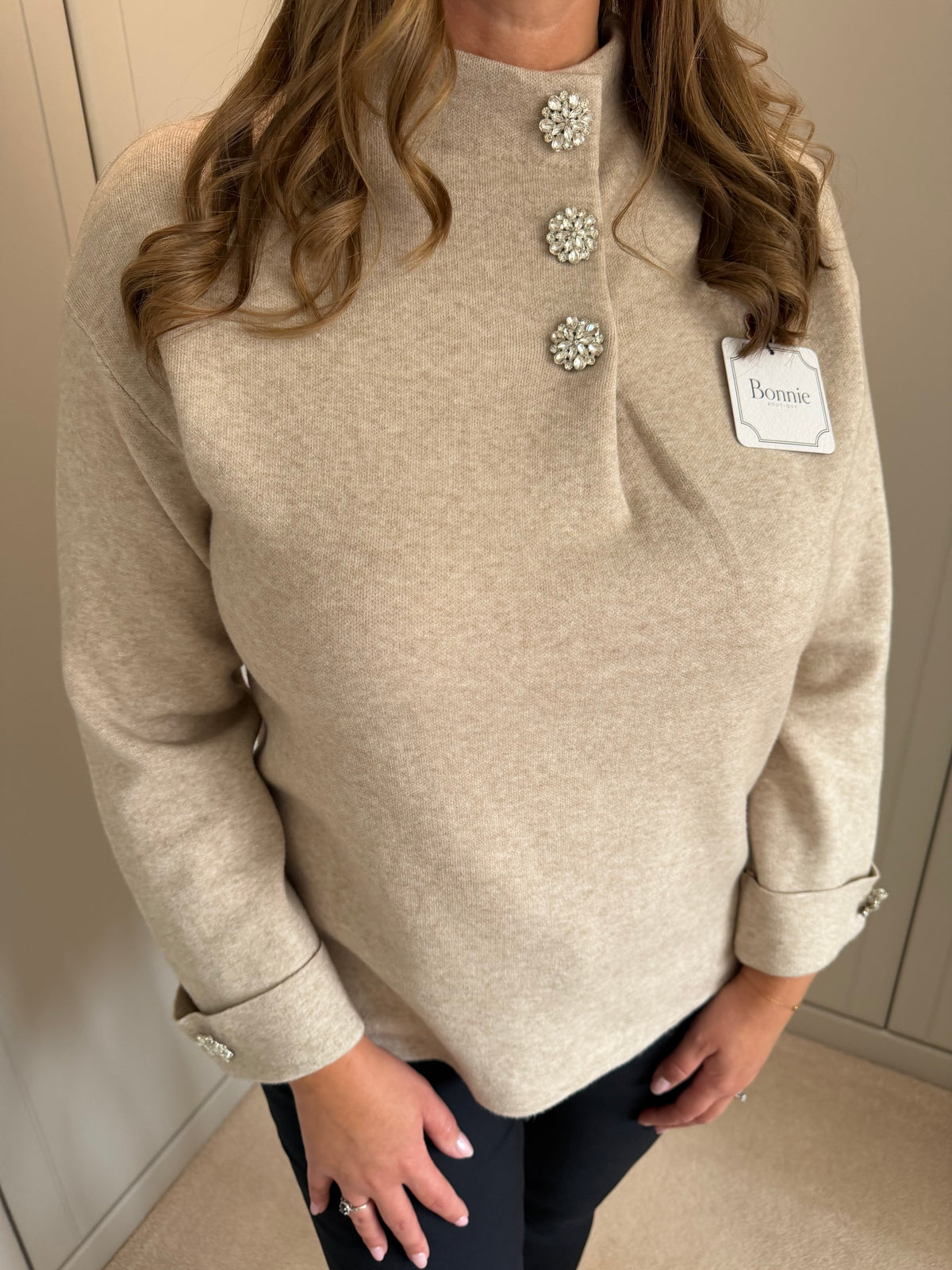 Crystal Button Cuff Knit