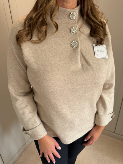 Crystal Button Cuff Knit