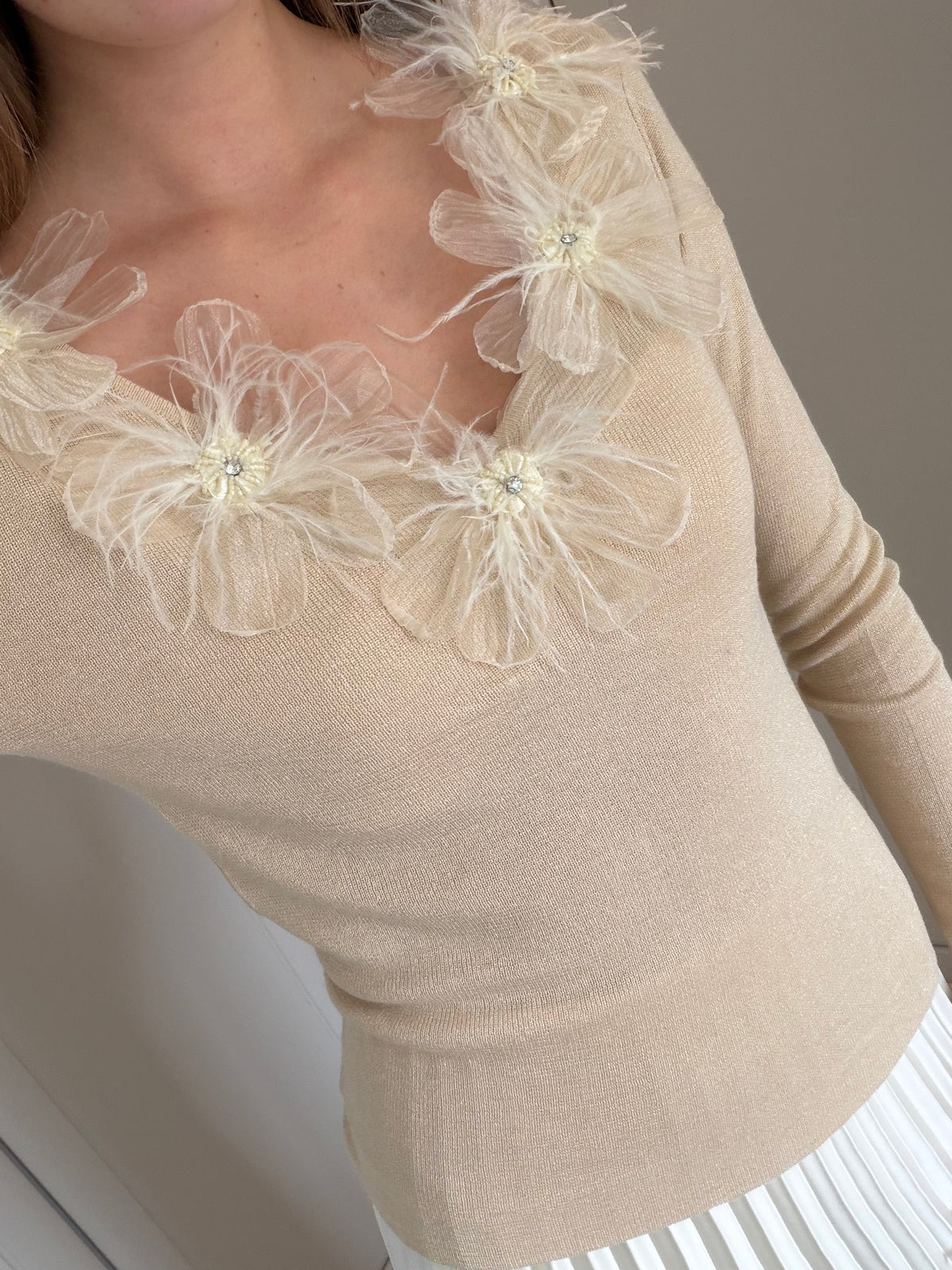 Floral Feather Knit Top