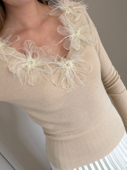 Floral Feather Knit Top
