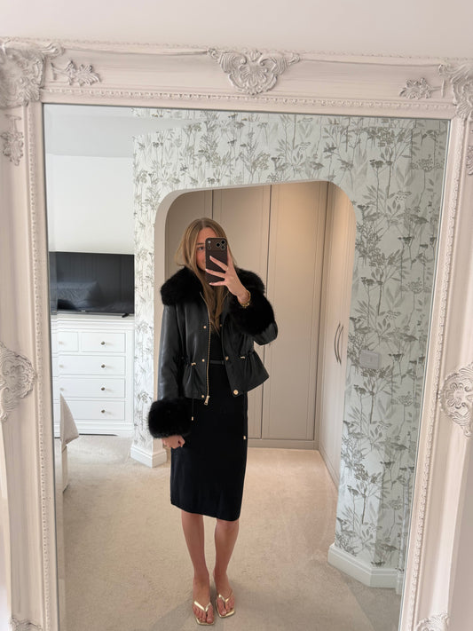 Faux Fur Trim Leather-Look Jacket