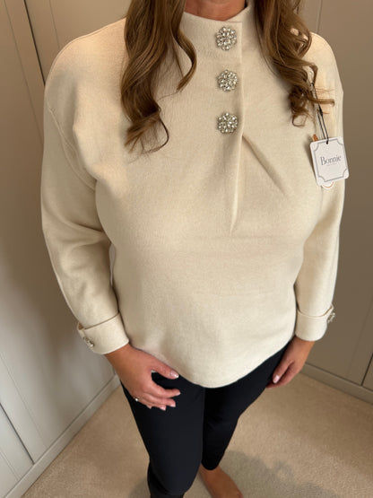 Crystal Button Cuff Knit