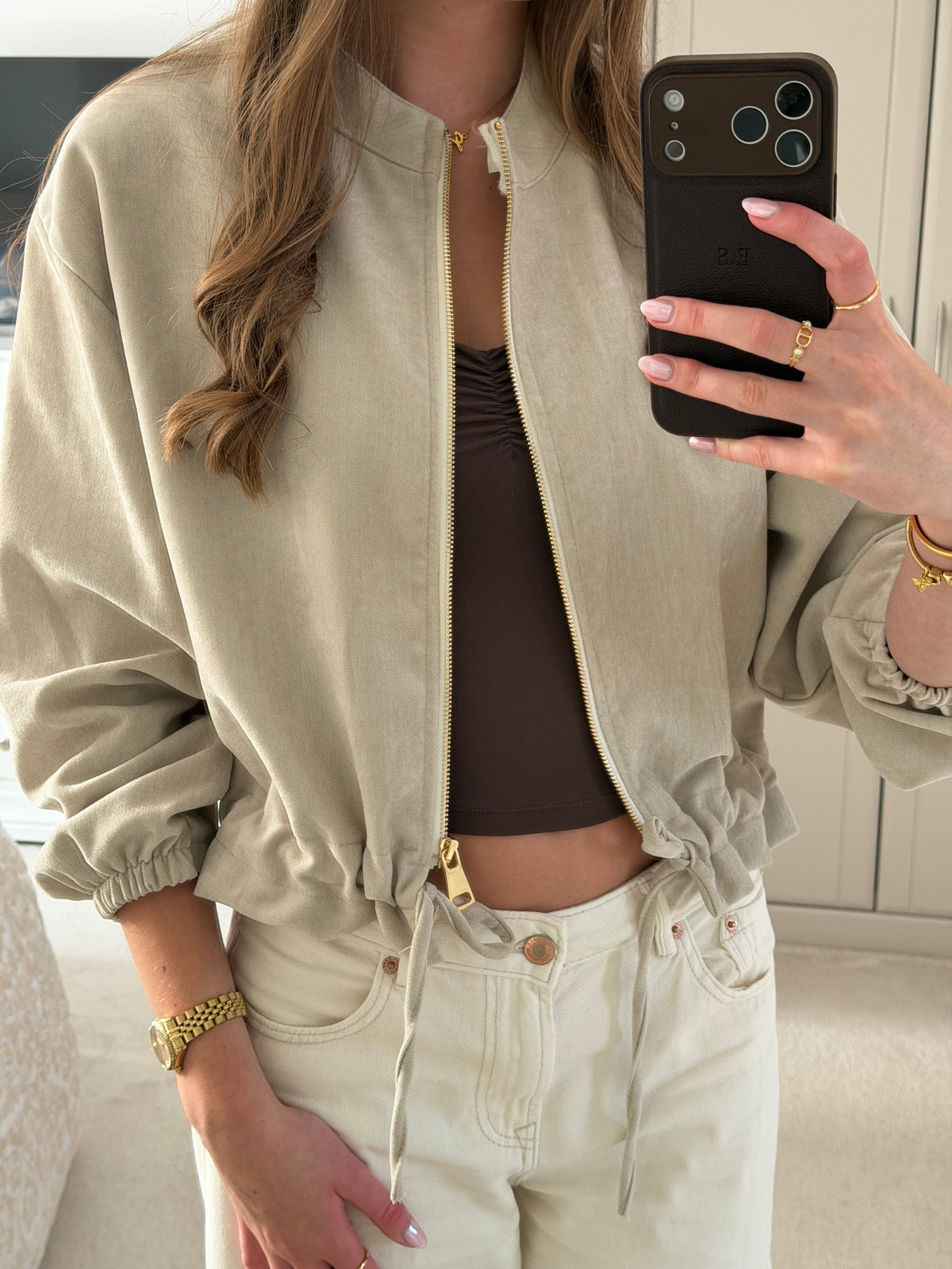 Gold Detail Chenille Bomber Jacket