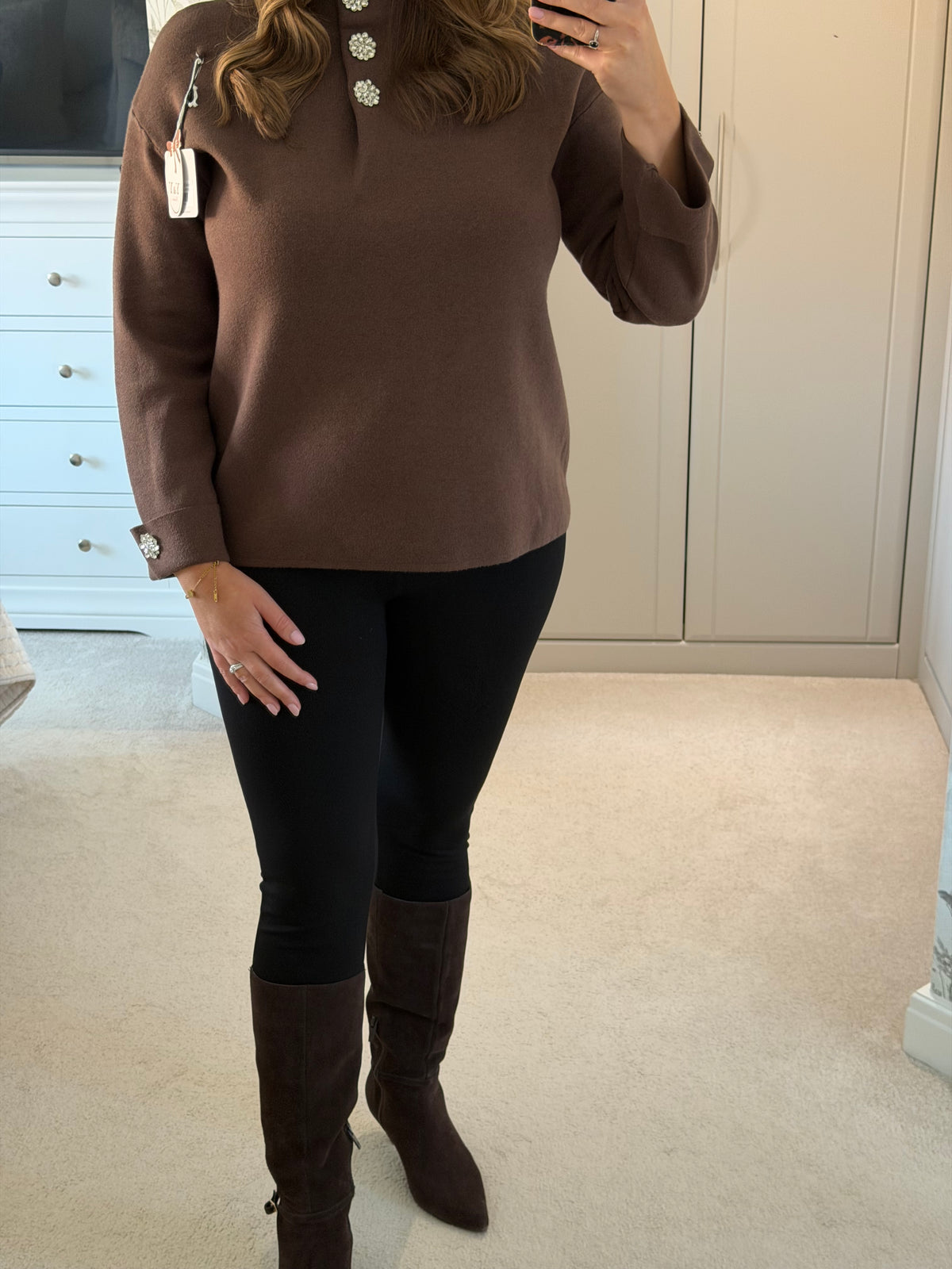 Crystal Button Cuff Knit