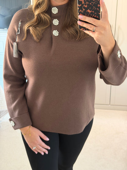 Crystal Button Cuff Knit