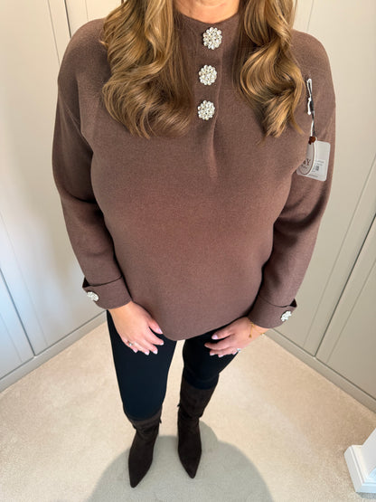 Crystal Button Cuff Knit
