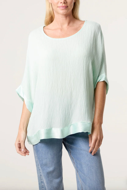 Satin Trim Cheesecloth Top