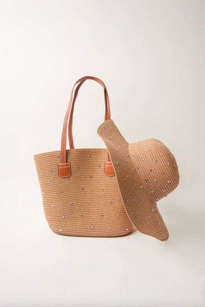 Embellished Raffia Tote Bag & Hat